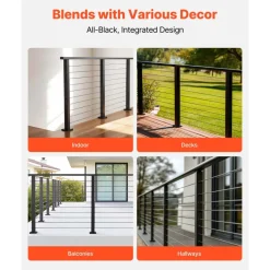 VEVOR 6.5 ft Complete Cable Railing Kit with Post, 36 inch Tall Matte Black Stainless Steel Handrail Cuttable for Outdoor/Indoor Steps, Level Hole Drilled Railing Posts System for Stairs,Deck,Balcony