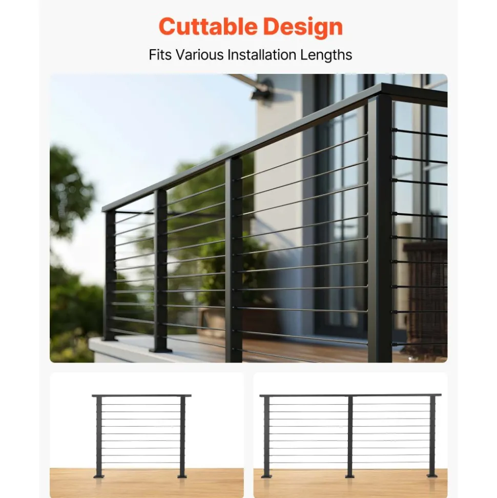 VEVOR 6.5 ft Complete Cable Railing Kit with Post, 36 inch Tall Matte Black Stainless Steel Handrail Cuttable for Outdoor/Indoor Steps, Level Hole Drilled Railing Posts System for Stairs,Deck,Balcony