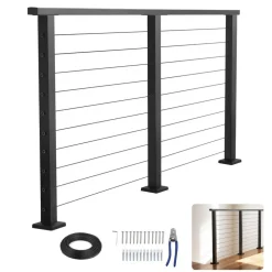 VEVOR 6.5 ft Complete Cable Railing Kit with Post, 36 inch Tall Matte Black Stainless Steel Handrail Cuttable for Outdoor/Indoor Steps, Level Hole Drilled Railing Posts System for Stairs,Deck,Balcony