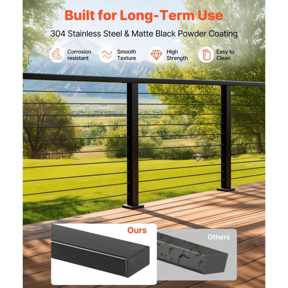 VEVOR 6.5 ft Complete Cable Railing Kit with Post, 36 inch Tall Matte Black Stainless Steel Handrail Cuttable for Outdoor/Indoor Steps, Level Hole Drilled Railing Posts System for Stairs,Deck,Balcony