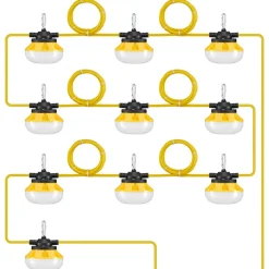 VEVOR 100FT Construction String Lights, 100W 10000LM, 10PCs String Work Light, 5000K, IP65 Waterproof, with Hanging Hooks, for Construction Site, Temporary Lighting Indoor & Outdoor, ETL Listed