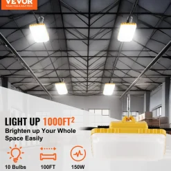 VEVOR 100FT Construction String Lights, 150W 15000LM, 10PCs String Work Light, 5000-5500K, IP65 Waterproof, with Hanging Hooks, for Construction Site, Temporary Lighting Indoor & Outdoor, ETL Listed