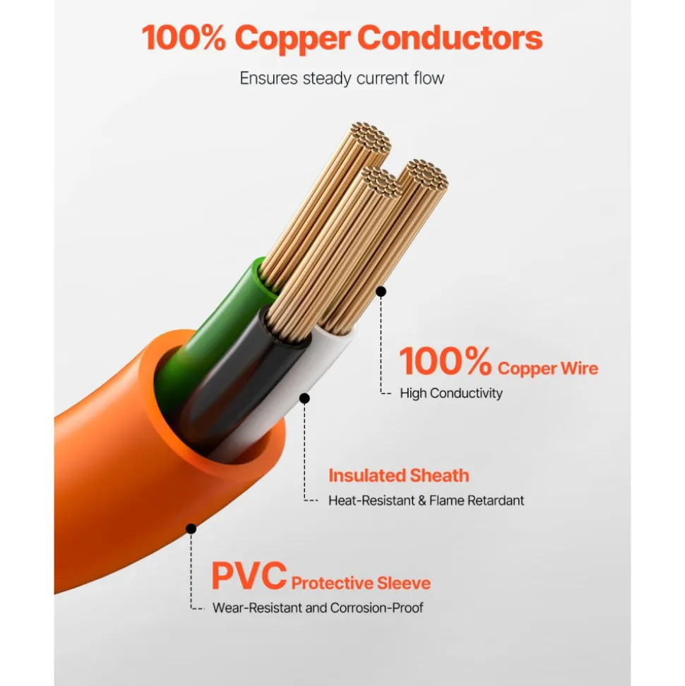 VEVOR 25 ft Dryer Extension Cord, 3-Prong NEMA 10-30P to 10-30R Dryer Cord, 125V/250V STW 10AWG/3C, 30A, Pure Copper Wire Cable with Black Non-woven Bag and PVC Cable Tie, Ideal for Indoor & Outdoor