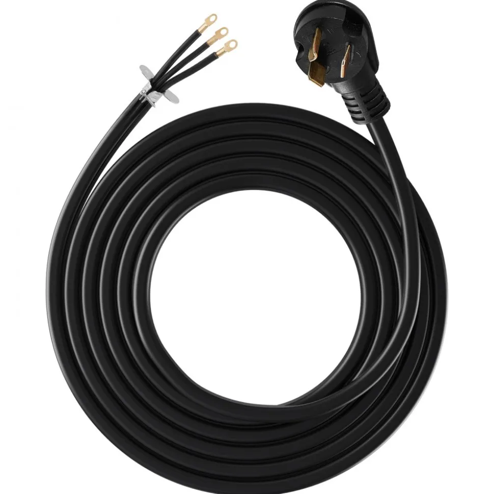 VEVOR 10 ft Dryer Power Cord, 3-Prong NEMA 10-30P Appliance Dryer Cord with Eyelet Connectors, 125V/250V, SDRT 10AWG/3C, 30A, Pure Copper Wire Cable with PVC Cable Tie, Ideal for Indoor & Outdoor Use