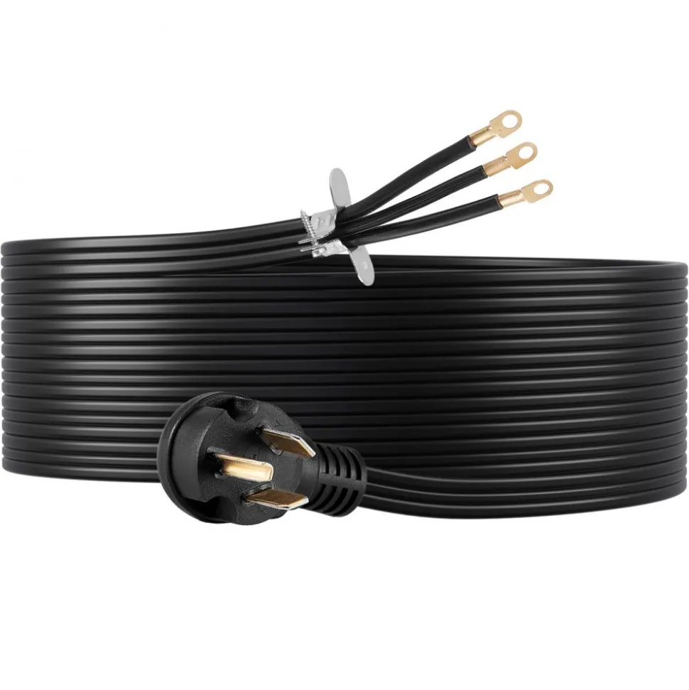 VEVOR 10 ft Dryer Power Cord, 3-Prong NEMA 10-30P Appliance Dryer Cord with Eyelet Connectors, 125V/250V, SDRT 10AWG/3C, 30A, Pure Copper Wire Cable with PVC Cable Tie, Ideal for Indoor & Outdoor Use