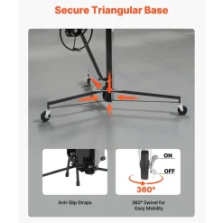 VEVOR 11ft Drywall Lift, Heavy-Duty 150 lbs Sheetrock Hoist with Adjustable Telescoping Arm, Lockable Wheels, Drywall Lifter Panel Jack Hoist Tools Ideal for Ceiling & Wall Installation (Black)
