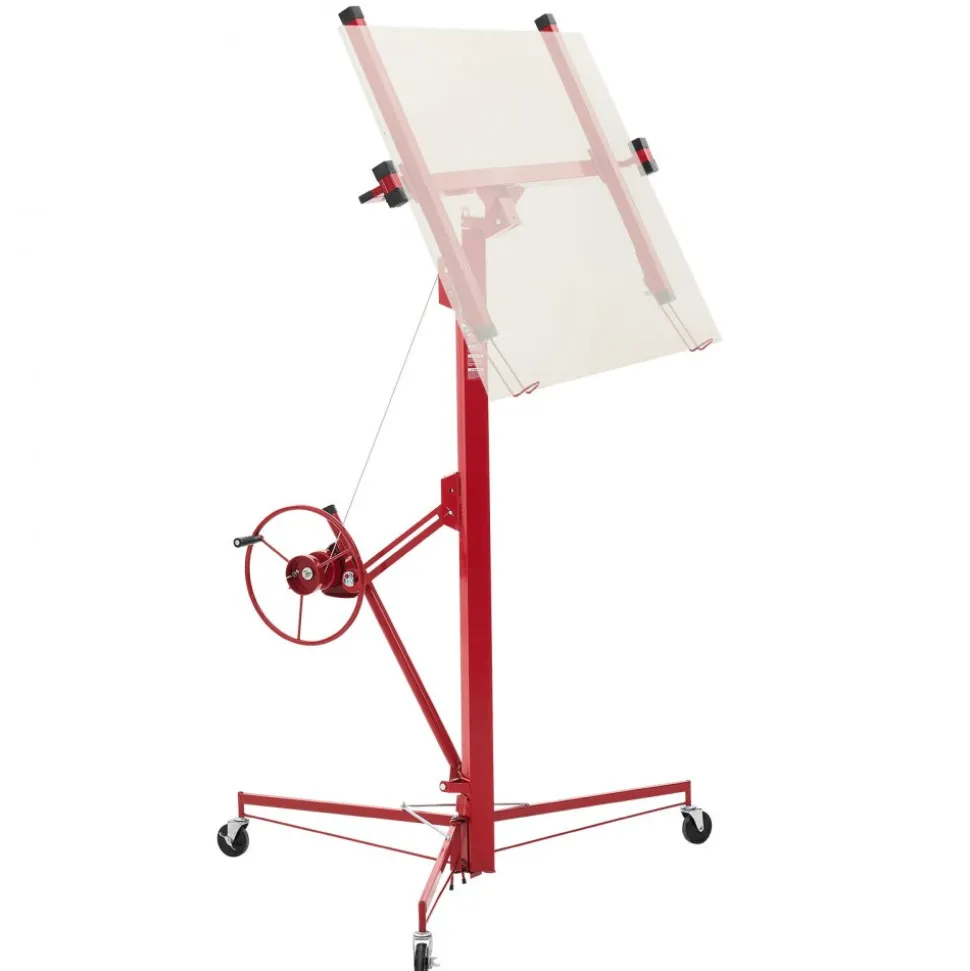 VEVOR 16ft Drywall Lift, Heavy-Duty 150 lbs Sheetrock Hoist with Adjustable Telescoping Arm, Lockable Wheels, Drywall Lifter Panel Jack Hoist Tools Ideal for Ceiling & Wall Installation (Red)