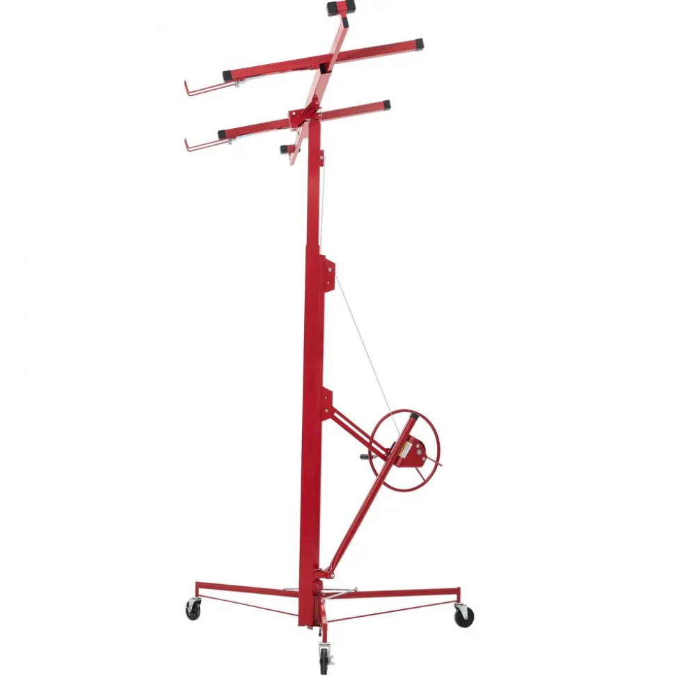 VEVOR 16ft Drywall Lift, Heavy-Duty 150 lbs Sheetrock Hoist with Adjustable Telescoping Arm, Lockable Wheels, Drywall Lifter Panel Jack Hoist Tools Ideal for Ceiling & Wall Installation (Red)