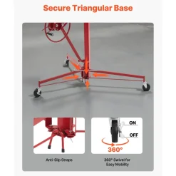 VEVOR 16ft Drywall Lift, Heavy-Duty 150 lbs Sheetrock Hoist with Adjustable Telescoping Arm, Lockable Wheels, Drywall Lifter Panel Jack Hoist Tools Ideal for Ceiling & Wall Installation (Red)