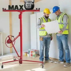 VEVOR 16ft Drywall Lift, Heavy-Duty 150 lbs Sheetrock Hoist with Adjustable Telescoping Arm, Lockable Wheels, Drywall Lifter Panel Jack Hoist Tools Ideal for Ceiling & Wall Installation (Red)