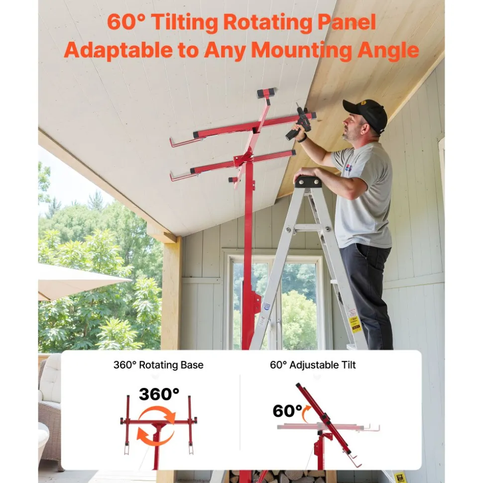 VEVOR 16ft Drywall Lift, Heavy-Duty 150 lbs Sheetrock Hoist with Adjustable Telescoping Arm, Lockable Wheels, Drywall Lifter Panel Jack Hoist Tools Ideal for Ceiling & Wall Installation (Red)