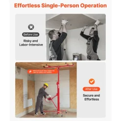 VEVOR 16ft Drywall Lift, Heavy-Duty 150 lbs Sheetrock Hoist with Adjustable Telescoping Arm, Lockable Wheels, Drywall Lifter Panel Jack Hoist Tools Ideal for Ceiling & Wall Installation (Red)