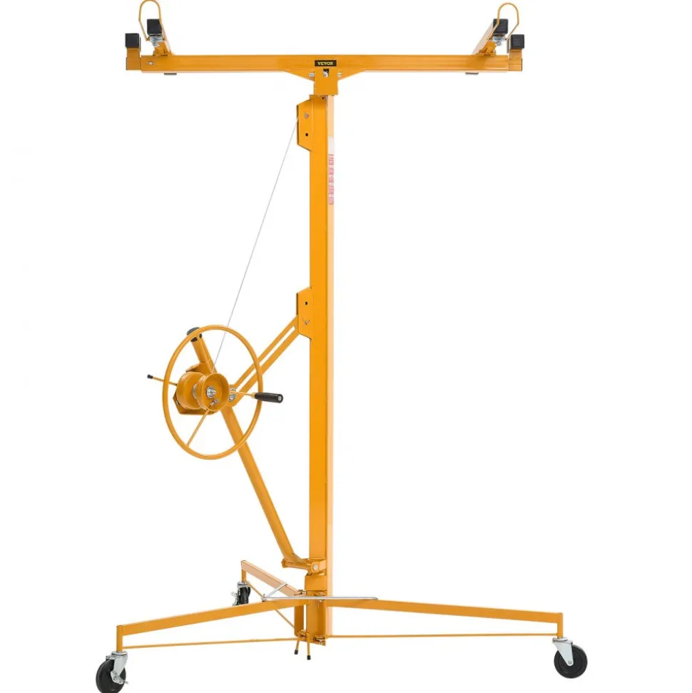 VEVOR 16ft Drywall Lift, Heavy-Duty 150 lbs Sheetrock Hoist with Adjustable Telescoping Arm, Lockable Wheels, Drywall Lifter Panel Jack Hoist Tools Ideal for Ceiling & Wall Installation (Yellow)