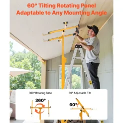 VEVOR 16ft Drywall Lift, Heavy-Duty 150 lbs Sheetrock Hoist with Adjustable Telescoping Arm, Lockable Wheels, Drywall Lifter Panel Jack Hoist Tools Ideal for Ceiling & Wall Installation (Yellow)