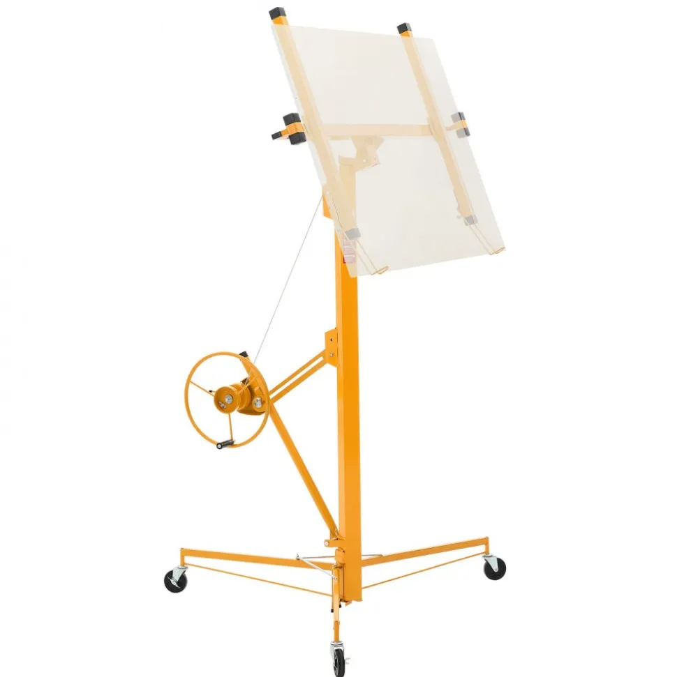 VEVOR 16ft Drywall Lift, Heavy-Duty 150 lbs Sheetrock Hoist with Adjustable Telescoping Arm, Lockable Wheels, Drywall Lifter Panel Jack Hoist Tools Ideal for Ceiling & Wall Installation (Yellow)