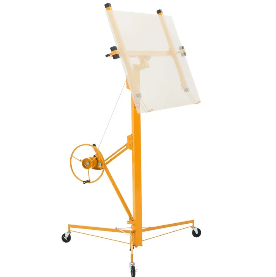 VEVOR 16ft Drywall Lift, Heavy-Duty 150 lbs Sheetrock Hoist with Adjustable Telescoping Arm, Lockable Wheels, Drywall Lifter Panel Jack Hoist Tools Ideal for Ceiling & Wall Installation (Yellow)