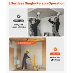 VEVOR 11ft Drywall Lift, Heavy-Duty 150 lbs Sheetrock Hoist with Adjustable Telescoping Arm, Lockable Wheels, Drywall Lifter Panel Jack Hoist Tools Ideal for Ceiling & Wall Installation (Red)