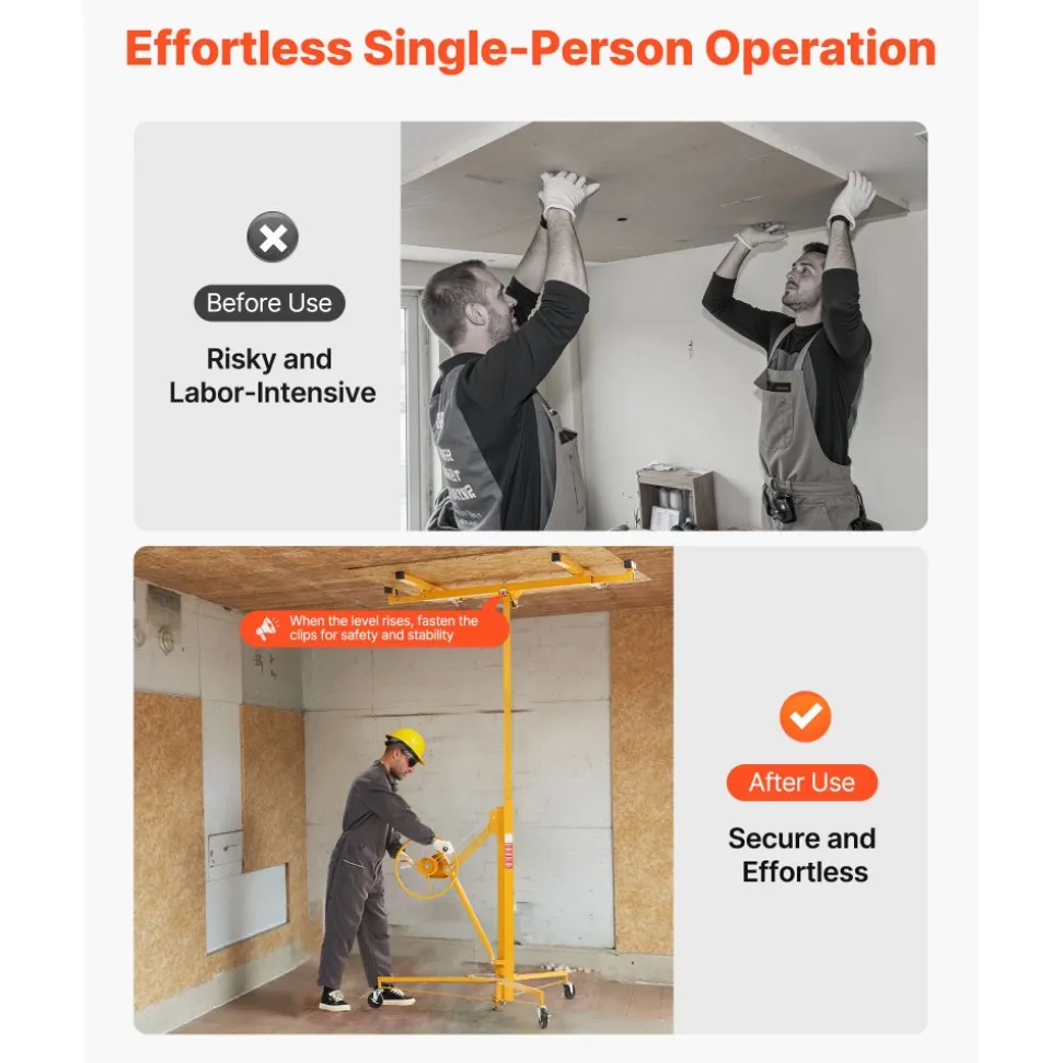 VEVOR 11ft Drywall Lift, Heavy-Duty 150 lbs Sheetrock Hoist with Adjustable Telescoping Arm, Lockable Wheels, Drywall Lifter Panel Jack Hoist Tools Ideal for Ceiling & Wall Installation (Red)