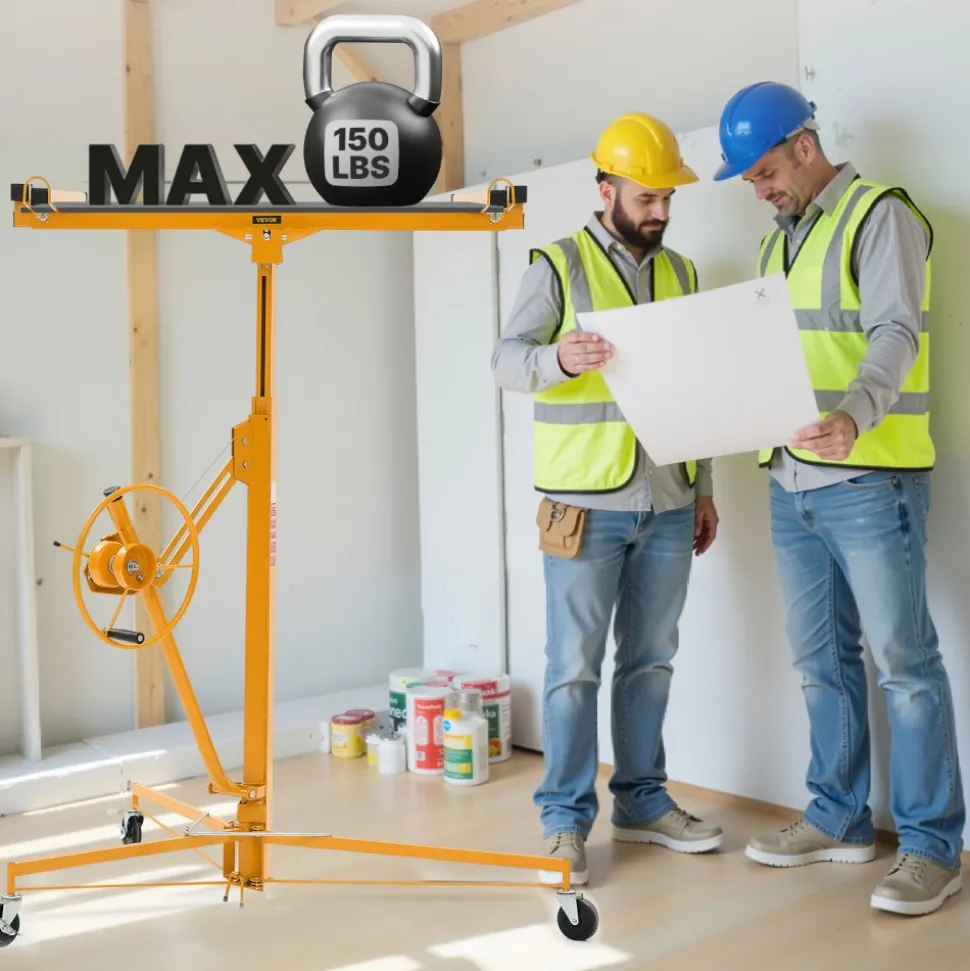 VEVOR 11ft Drywall Lift, Heavy-Duty 150 lbs Sheetrock Hoist with Adjustable Telescoping Arm, Lockable Wheels, Drywall Lifter Panel Jack Hoist Tools Ideal for Ceiling & Wall Installation (Red)