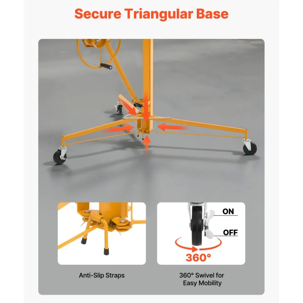 VEVOR 11ft Drywall Lift, Heavy-Duty 150 lbs Sheetrock Hoist with Adjustable Telescoping Arm, Lockable Wheels, Drywall Lifter Panel Jack Hoist Tools Ideal for Ceiling & Wall Installation (Red)