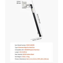 VEVOR 3FT Extension Pole for Heat Gun, Only Compatible with VEVOR Propane Heat Guns, Extended Reach Rod for Fast Heat-Shrink Wrapping, Combustor Head Included