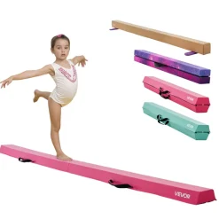 VEVOR 8FT Folding Balance Beam for Kids, 200LBS Stable Support Gymnastics Floor Beam with Non-Slip Mats, Gymnastics Training Equipment with Anti-Slip Bottom and Carrying Bag for Home Gym, Pink