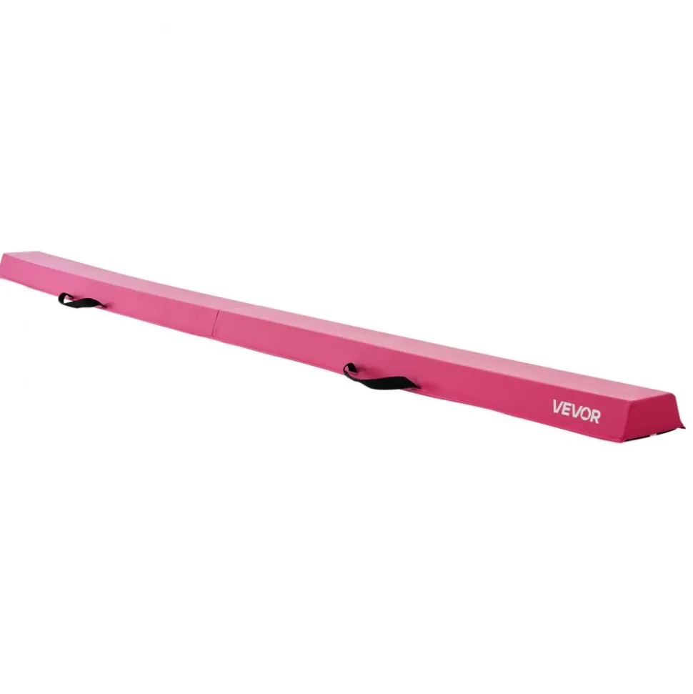 VEVOR 8FT Folding Balance Beam for Kids, 200LBS Stable Support Gymnastics Floor Beam with Non-Slip Mats, Gymnastics Training Equipment with Anti-Slip Bottom and Carrying Bag for Home Gym, Pink