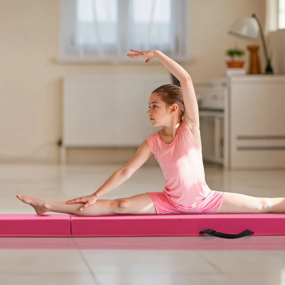VEVOR 8FT Folding Balance Beam for Kids, 200LBS Stable Support Gymnastics Floor Beam with Non-Slip Mats, Gymnastics Training Equipment with Anti-Slip Bottom and Carrying Bag for Home Gym, Pink