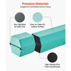 VEVOR 8FT Folding Balance Beam for Kids, 200LBS Stable Support Gymnastics Floor Beam with Non-Slip Mats, Gymnastics Training Equipment with Anti-Slip Bottom and Carrying Bag for Home Gym, Mint Green