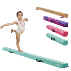 VEVOR 8FT Folding Balance Beam for Kids, 200LBS Stable Support Gymnastics Floor Beam with Non-Slip Mats, Gymnastics Training Equipment with Anti-Slip Bottom and Carrying Bag for Home Gym, Mint Green