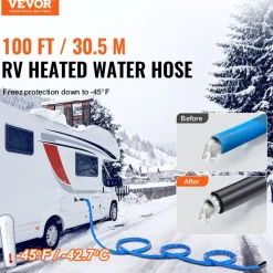 VEVOR 100ft Heated Water Hose for RV, Heated Drinking Water Hose with Corrugated Cover Antifreeze to -45°F, Automatic Self-regulating, 5/8" I.D. with 3/4" GHT Adapter, Lead and BPA Free