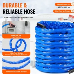 VEVOR 100ft Heated Water Hose for RV, Heated Drinking Water Hose with Corrugated Cover Antifreeze to -45°F, Automatic Self-regulating, 5/8