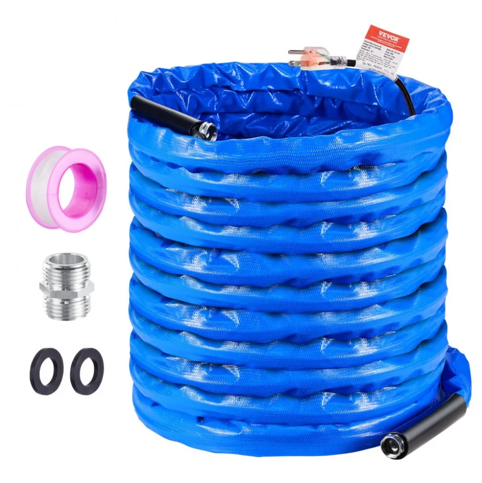 VEVOR 100ft Heated Water Hose for RV, Heated Drinking Water Hose with Corrugated Cover Antifreeze to -45°F, Automatic Self-regulating, 5/8" I.D. with 3/4" GHT Adapter, Lead and BPA Free