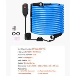 VEVOR 100FT Heated Water Hose for RV -45°F Anti Freeze Drinking Water Hose, 1/2