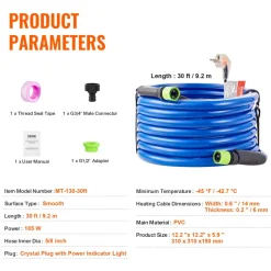 VEVOR 50ft Heated Water Hose for RV, Heated Drinking Water Hose Antifreeze to -45°F, Automatic Self-regulating, 5/8