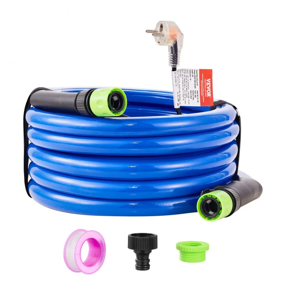 VEVOR 50FT Heated Water Hose for RV Antifreeze to -45°F Drinking Water Hose, 5/8" ID, Corrugated Surface, Built-in Thermostat, Freeze & Leak-Proof, Lead and BPA Free, Fast Heating for RV Camping