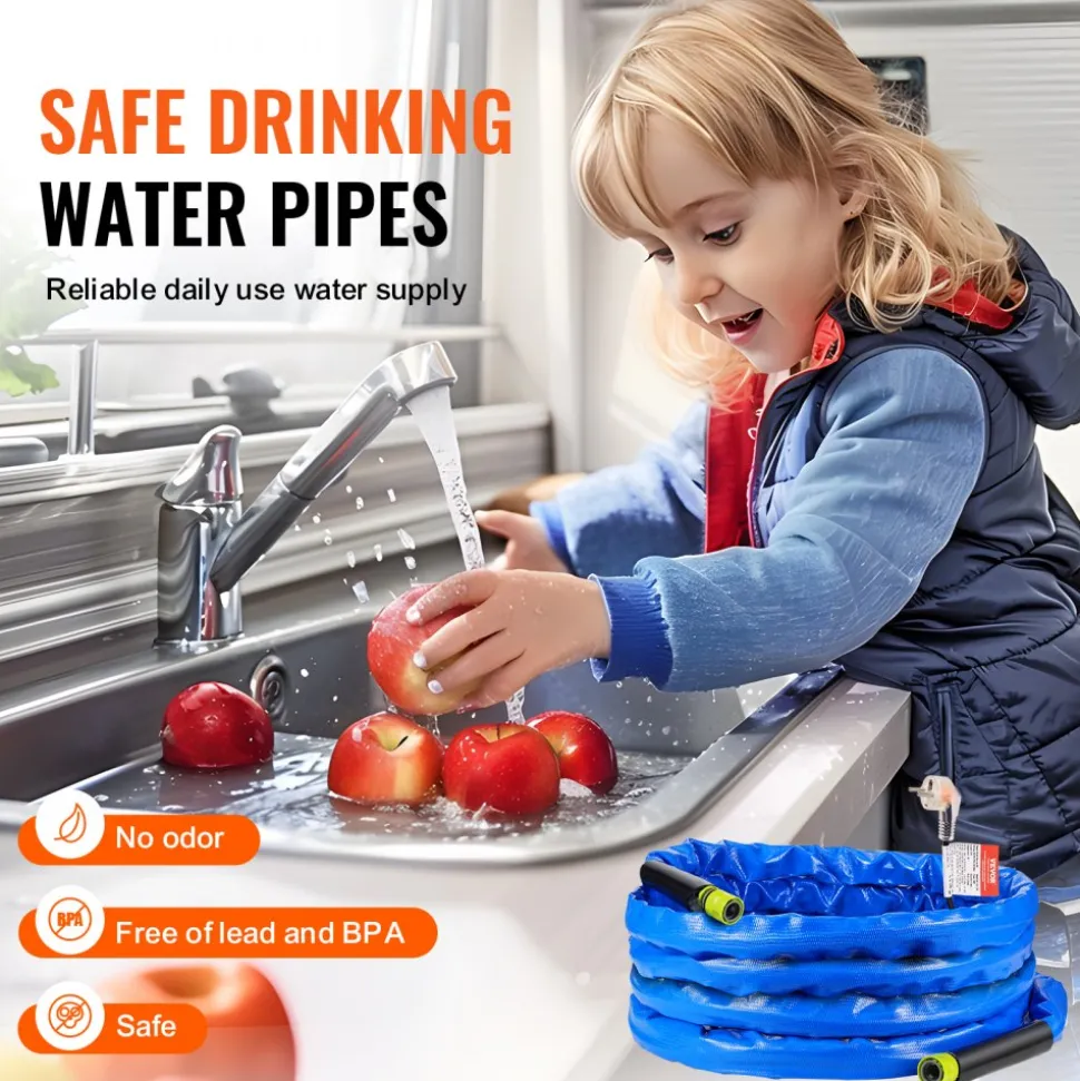 VEVOR 25ft Heated Water Hose for RV, Heated Drinking Water Hose Antifreeze to -45°F, Automatic Self-regulating, 5/8" I.D. with 3/4" GHT Adapter, Lead and BPA Free