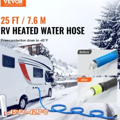 VEVOR 25ft Heated Water Hose for RV, Heated Drinking Water Hose Antifreeze to -45°F, Automatic Self-regulating, 5/8" I.D. with 3/4" GHT Adapter, Lead and BPA Free