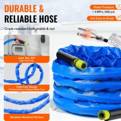 VEVOR 25ft Heated Water Hose for RV, Heated Drinking Water Hose Antifreeze to -45°F, Automatic Self-regulating, 5/8