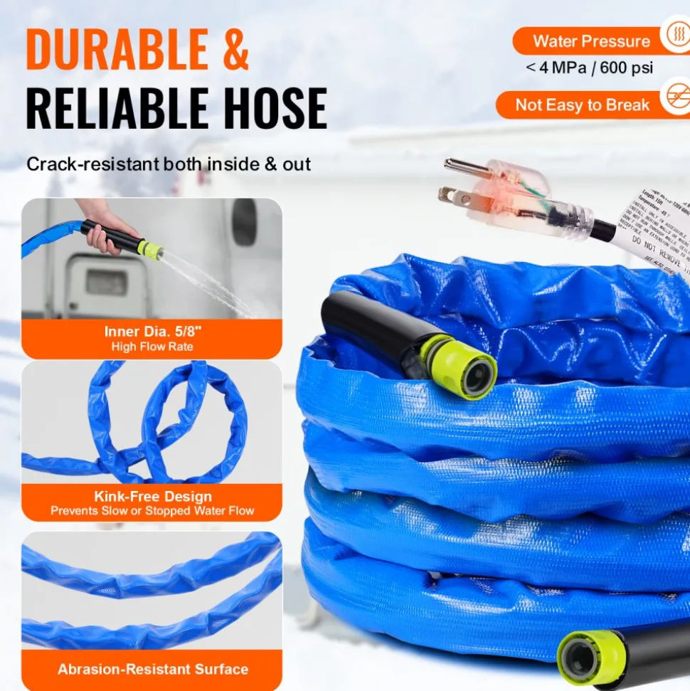 VEVOR 25ft Heated Water Hose for RV, Heated Drinking Water Hose Antifreeze to -45°F, Automatic Self-regulating, 5/8" I.D. with 3/4" GHT Adapter, Lead and BPA Free
