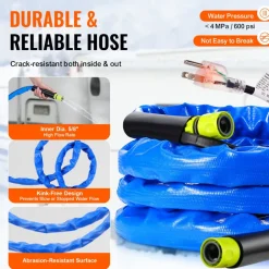 VEVOR 15ft Heated Water Hose for RV, Heated Drinking Water Hose with Corrugated Cover Antifreeze to -45°F, Automatic Self-regulating, 5/8" I.D. with 3/4" GHT Adapter, Lead and BPA Free