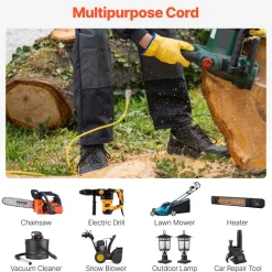 VEVOR 100FT Heavy Duty Extension Cord, 12AWG 15Amps 1875W, 3 Prongs Indoor Outdoor Electric Cord with Lighted End, Flexible & -40°C Cold-Resistant for Lawn, Garage, Home Use, ETL Listed