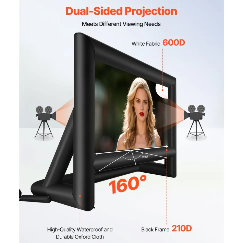 VEVOR 20FT Inflatable Movie Screen, Inflatable Projector Screen with Portable Storage Bag, 16:9 Easy Set Up Movie Projection for Outdoor Backyard, Home Theater, Theme Party