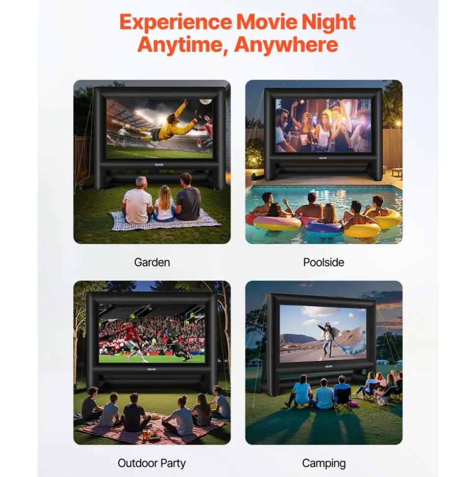 VEVOR 20FT Inflatable Movie Screen, Inflatable Projector Screen with Portable Storage Bag, 16:9 Easy Set Up Movie Projection for Outdoor Backyard, Home Theater, Theme Party