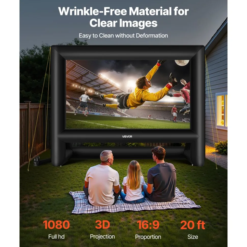 VEVOR 20FT Inflatable Movie Screen, Inflatable Projector Screen with Portable Storage Bag, 16:9 Easy Set Up Movie Projection for Outdoor Backyard, Home Theater, Theme Party
