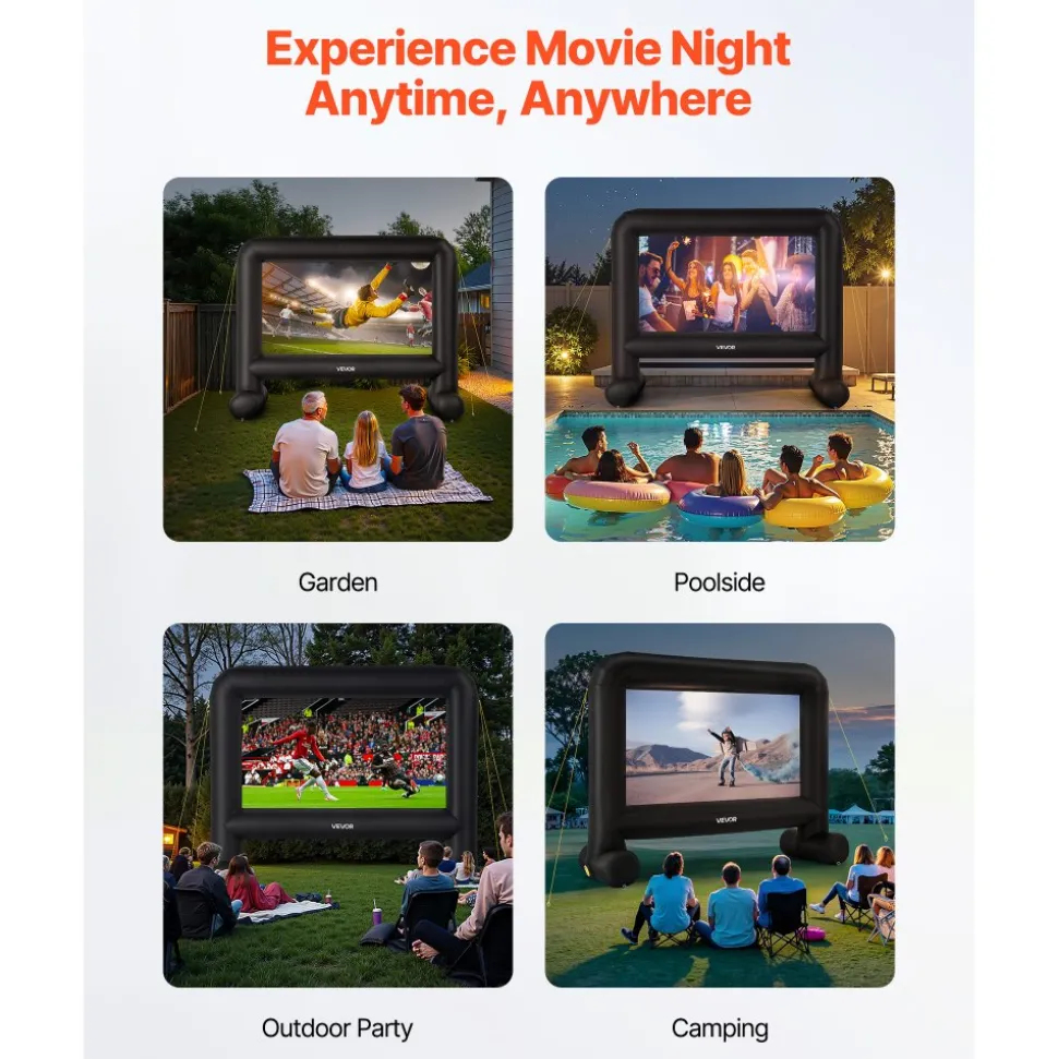VEVOR 15FT Inflatable Movie Screen, Inflatable Projector Screen with Portable Storage Bag, 16:9 Easy Set Up Movie Projection for Outdoor Backyard, Home Theater, Theme Party