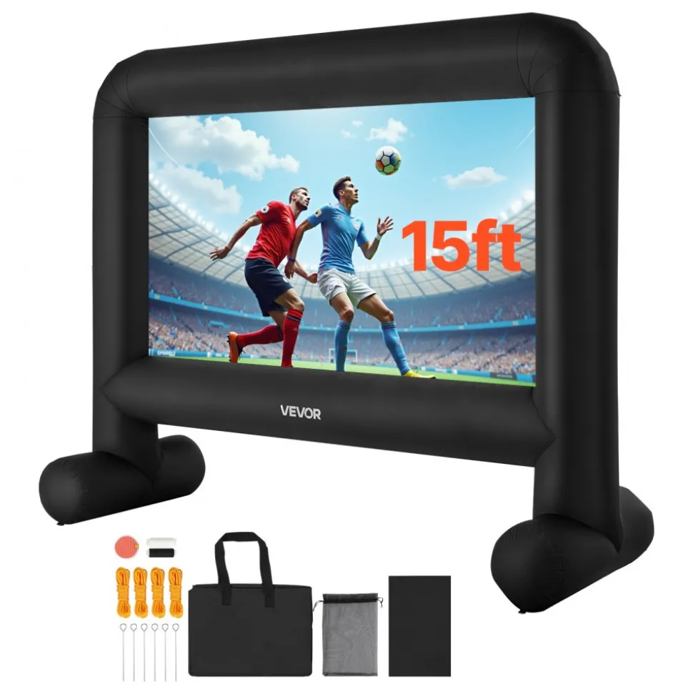 VEVOR 15FT Inflatable Movie Screen, Inflatable Projector Screen with Portable Storage Bag, 16:9 Easy Set Up Movie Projection for Outdoor Backyard, Home Theater, Theme Party
