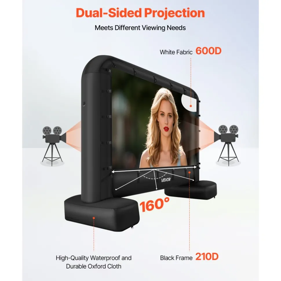 VEVOR 14 ft Inflatable Movie Screen, 600D Washable Inflatable Projector Screen with Portable Storage Bag, 16:9 Easy Set Up Movie Projection for Outdoor Backyard, Home Theater, Theme Party, Pool Fun