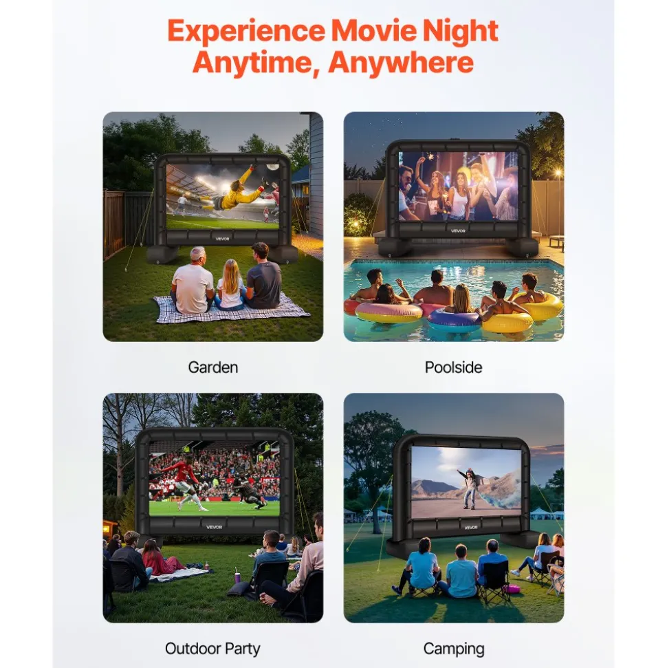 VEVOR 14 ft Inflatable Movie Screen, 600D Washable Inflatable Projector Screen with Portable Storage Bag, 16:9 Easy Set Up Movie Projection for Outdoor Backyard, Home Theater, Theme Party, Pool Fun