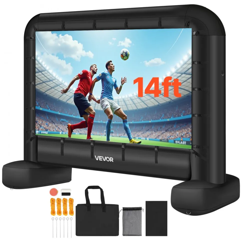 VEVOR 14 ft Inflatable Movie Screen, 600D Washable Inflatable Projector Screen with Portable Storage Bag, 16:9 Easy Set Up Movie Projection for Outdoor Backyard, Home Theater, Theme Party, Pool Fun
